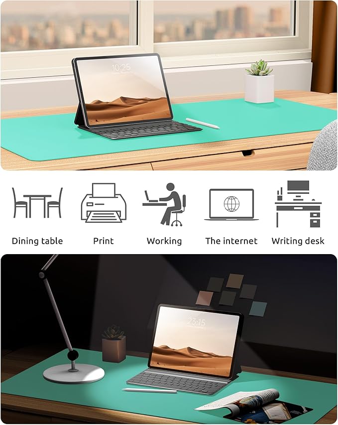 YSAGi Leather Desk Protector, Office Mat, Large Mouse Mat, Non-Slip PU Leather Blotter, Laptop Pad, Waterproof Writing Pad for Office and Home (Calamine Blue, 31.5" x 15.8")