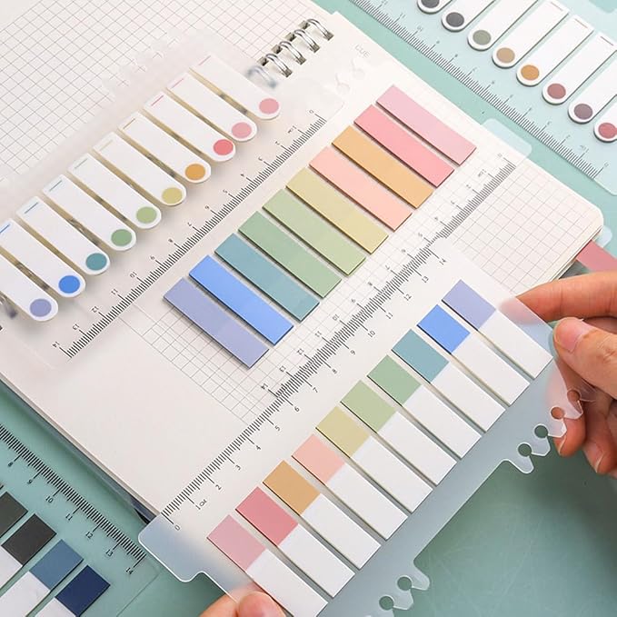 2400 Pcs Morandi Sticky Tabs, 12 Sheets Sticky Index Tabs, Book Tabs, Page Markers, Colorful Book Annotating Tabs, Page Tabs, Sticky Flags, Transparent Sticky Note Tabs, File Index Tabs with Ruler