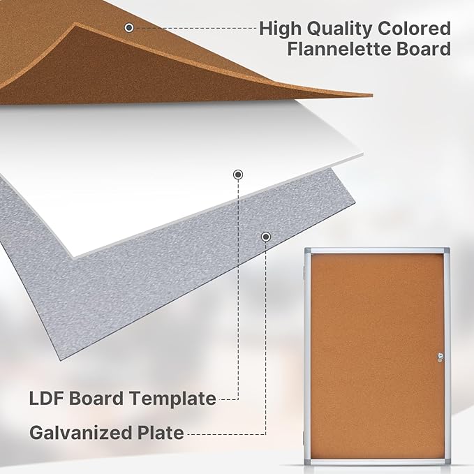Outdoor Enclosed Cork Bulletin Board Tamper-Proof Dispaly Case, Aluminium Frame, Weatherproof Cork Noticeboard, Enclosed Cork Board for School, Office, Restaurant, Hospital etc（38 * 28inches）