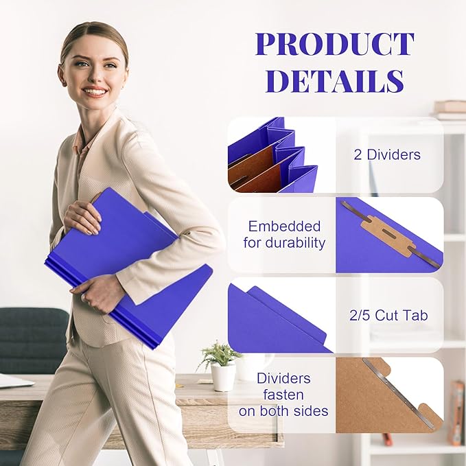 48 Pcs Classification Folders Bulk 2 Dividers File Folder with Fastener 2 Prongs Letter Size Pressboard Filefolders with 3.5 Inch Expansion for Organize Office Medical Document (Purple)