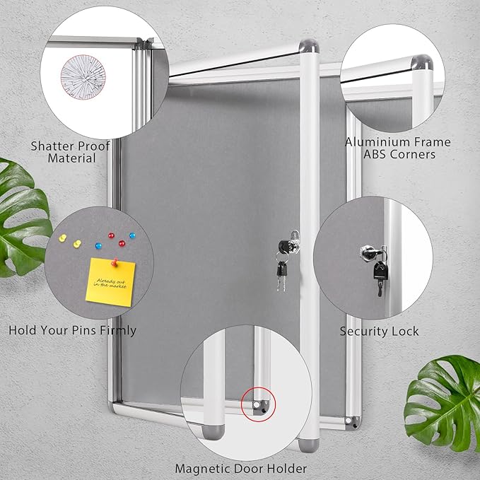 SWANCROWN Enclosed Bulletin Boards Protective Information Case Locking Display Cabinet for Office School,Resin Glass Door,38x28 inches(9xA4)