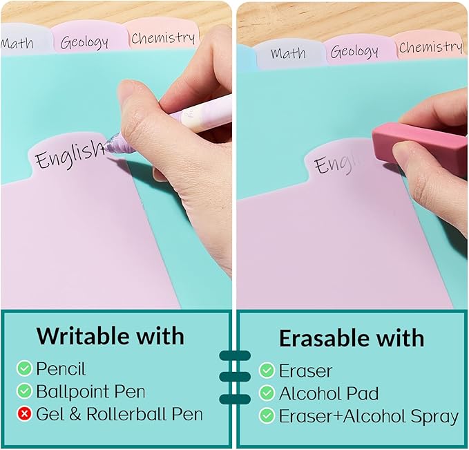 Sooez 8-Tab Durable Plastic Write & Erase Big Tab Dividers for 3 Ring Binder, Aesthetic Cute Pastel Binder Dividers for Student, Teacher, Office, Home Organizers, 3 Sets, Morandi