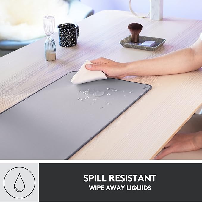 Logitech Desk Mat - Studio Series, Multifunctional Large Desk Pad, Extended Mouse Mat, Office Desk Protector with Anti-slip Base, Spill-resistant Durable Design, in Mid-Grey