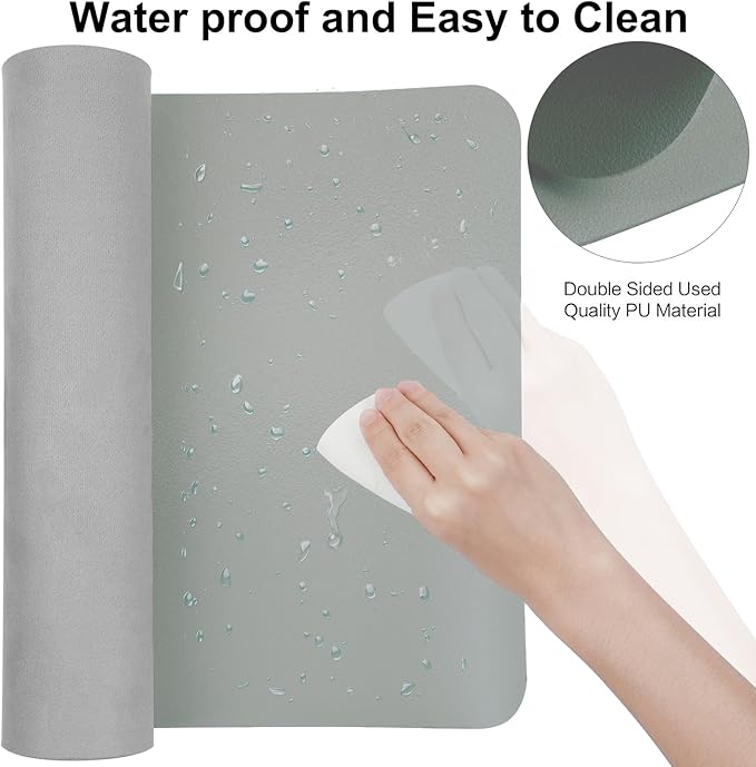 Boutilon Leather Desk Pad 24"x 14" Non-Slip Mouse Pad,Office Desk Mat,Waterprooft PU Leather Desk Blotter,Desk Pad Protector,Desk Writing Pad for Home Office Decor (S-Silver)