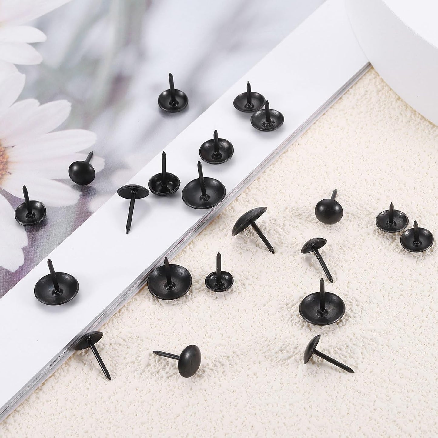 uxcell 100 Pcs Upholstery Tacks, 9 x 9mm Round Head Upholstery Nails Pins Vintage Decorative Furniture Tacks for Chairs Sofas Beds DIY Project, Black