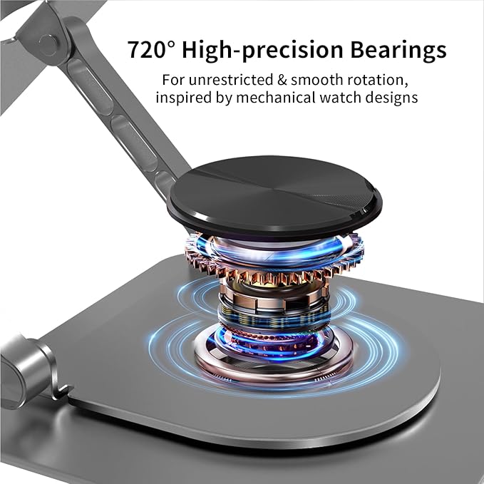 Laptop Stand for Desk, 24 lbs Load, 360° Rotating, Magnetic Phone Holder, Fits 10-17.4'' Laptops, Grey