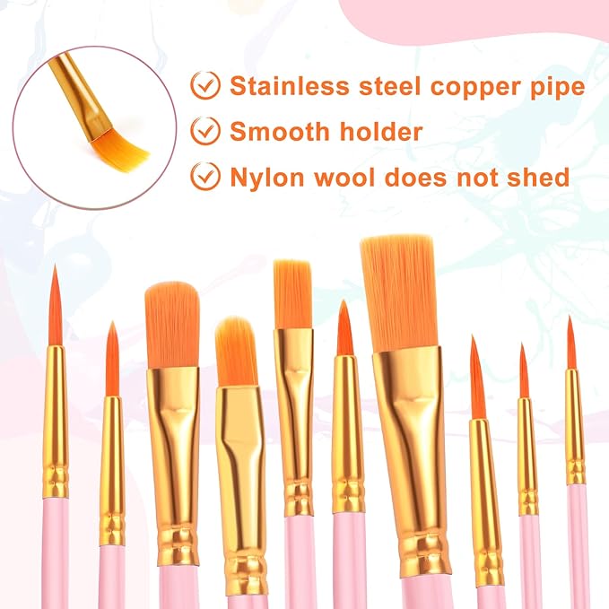 ESRICH Paint Brushes Set,2 Packs 20 Pcs Acrylic Paint Brush Set,Watercolor Oil Acrylic Nylon Hair Brushes,Artist Paintbrushes for Acrylic Oil Watercolor Painting Artist Professional Kits,Pink