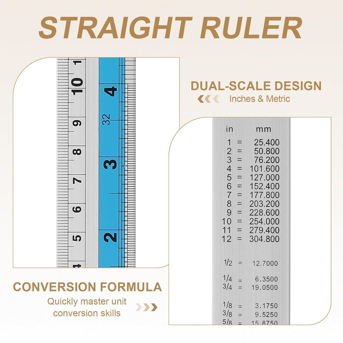 HARFINGTON 2pcs Metal Straight Ruler 30cm Metric SAE Aluminum Alloy Measuring Rulers Scale Tools with Hole for Measure Study Reading Classroom Office, Blue