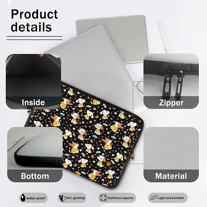 Corgi Dog Printed Computer Bags for Laptops, Water Resistant 12 Inch Laptop Bag Laptop Briefcase Travel Case for Women Men Teens, Compatible with Most Laptops