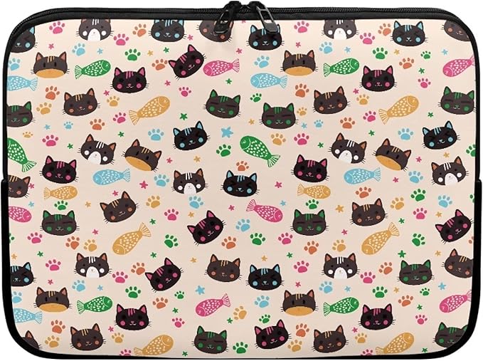 Cat Fish Printed Computer Carrying Cover, Large Capacity Laptop Case Bag Easy to Carry Computer Bag, 17 Inch Lightweight Laptop Briefcase Messenger Bag for Women