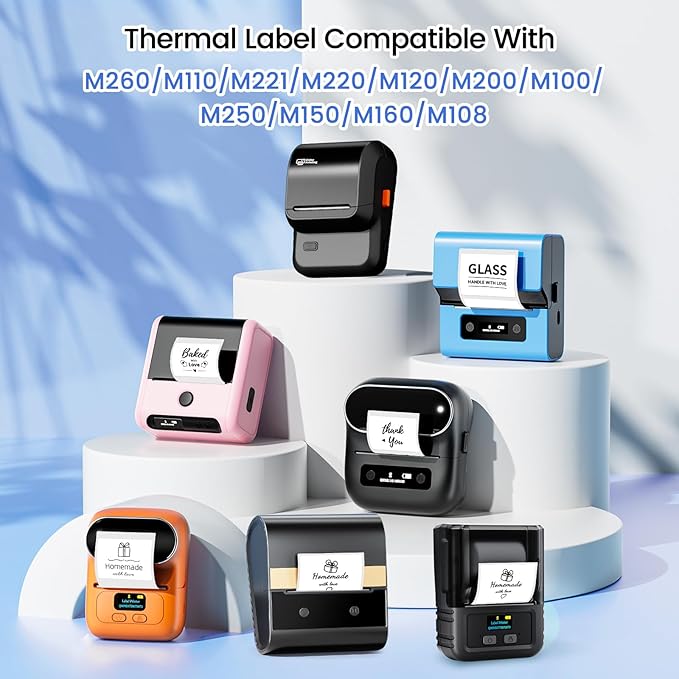 M260 Clear Thermal Labels 1.57'' x 1.18'' (40 x 30 mm), Multi-Purpose Adhesive Transparent Thermal Labels Compatible with Label Maker M110/ M220/ M221/ M120/ M200/M150/M100, 230 Labels/Roll
