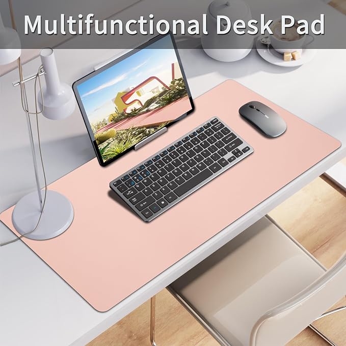 Blossoms Pink Desk Mat, Waterproof Non-Slip Leather Desk Pad, Large Mouse Pad, Desk Writing Pad, Desk Mat for Keyboard and Mouse Desk Organizers and Accessories (31.5×15.7 Inches)