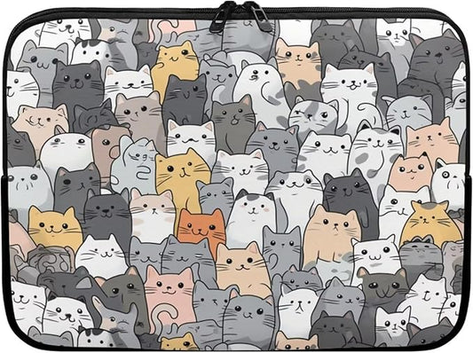 Cartoon Cat Print Laptop Briefcases for Men Women, Cute Laptop Sleeve Case Water Resistant Neoprene Computer Carrying Cover 13 Inch Laptop Carrying Bag
