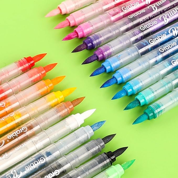 Grabie Acrylic Paint Pens Set, Easy-Flow Brush Tip Painting Markers for Canvas, Wood Crafts, Brush Tip Art Supplies