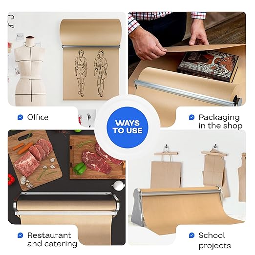IDL Packaging 18" Kraft Paper Roll Dispenser & Cutter for Rolls up to 18" Wide and 9" in Diameter – Tabletop Reinforced Steel Paper Holder with a Cutter – for Kraft and Butcher Paper
