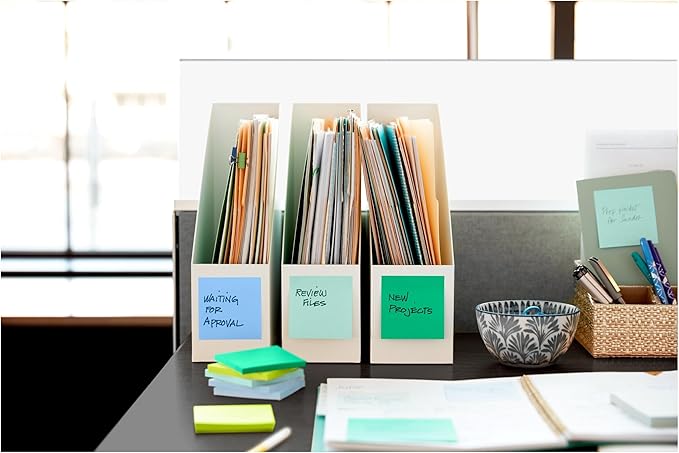 Post-it 100% Recycled Paper Super Sticky Notes, 3 in. x 3 in., 12 Pads, 70 Sheets per Pad, Oasis Collection, School Supplies and Office Products