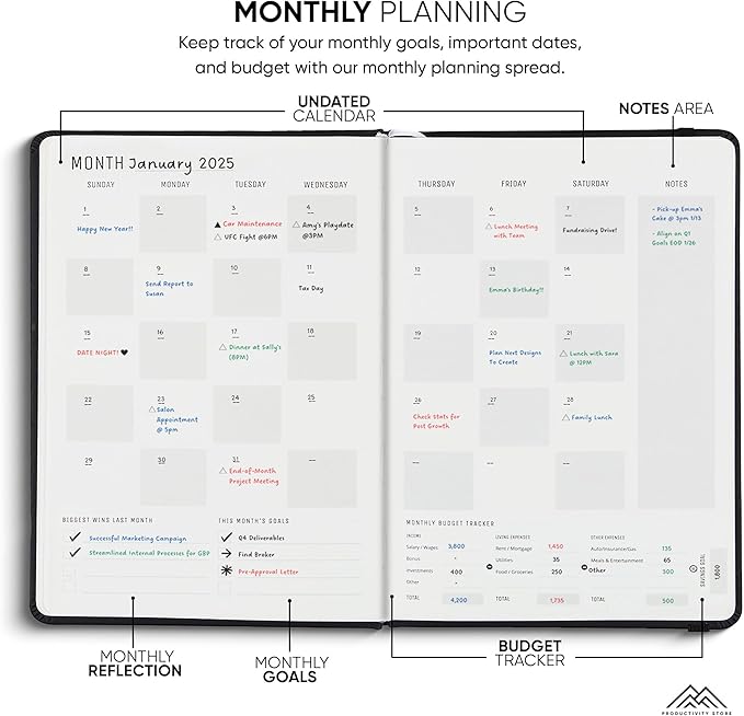 PRODUCTIVITY STORE Pro Max - Undated, 2025 Planner, 8.5" x 11" - The #1 Productivity Planner to Achieve Your 2025 Goals - Planner 2025-2026 - Black - A4