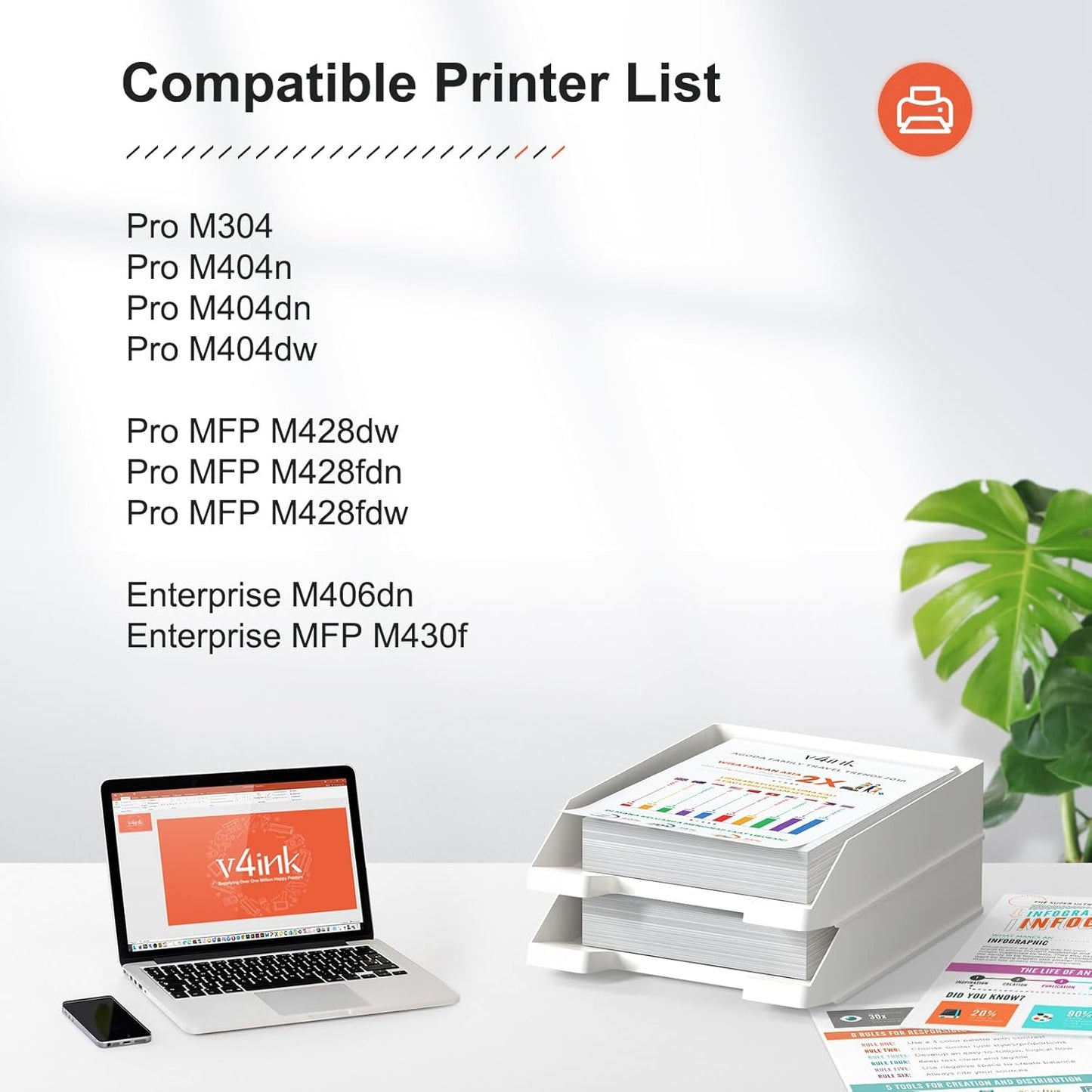 v4ink 58X CF258X High Yield Toner Cartridge Black (with Chip) Compatible Replacement for HP 58X 58A CF258X Toner for HP Pro M404dn M404n M404dw MFP M428fdw M428fdn M428dw M406dn M430f Printer, 2 Pack