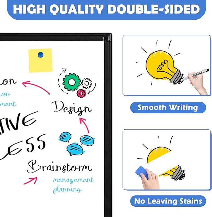 Double-Sided White Board Black Aluminium Frame, 24" x 18" Dry Erase Board Magnetic Whiteboard for Wall, Hanging Mounted Whiteboard Home, School, Office, Kitchen