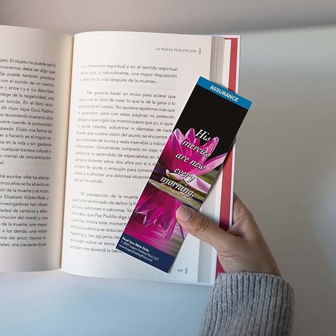 Christian Bookmark with Bible Verse, Pack of 25, Assurance Themed, His Mercies Are New Every Morning, Lamentations 3:22-23
