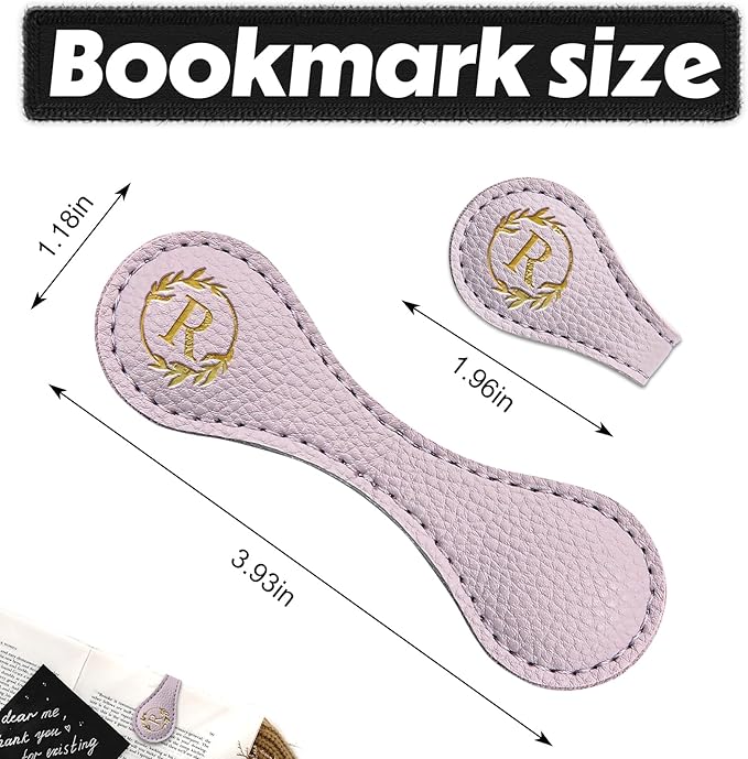 ABTOLS Magnetic Leather Initial Bookmarks, Vintage Initial ID Identification Book Marker Clip Gift Purple Capital Letter Book Markers for Book Lover Avid Readers (R)