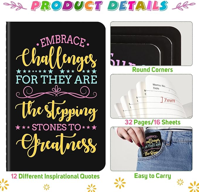 60 Pcs Mini Inspirational Notebooks Bulk with 60 Pcs Colorful Pens, Small Pocket Journal Notepads Set,Motivational Bulk Gifts for Women Men Teacher Student Kids,Fun School Office Supplies,3.5"x5.5"