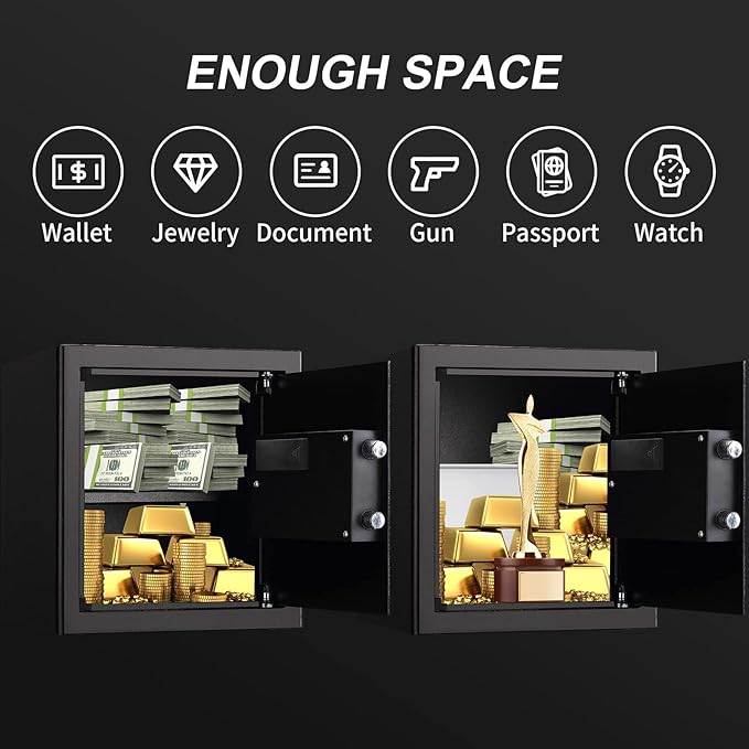 Tenamic Fireproof Safe Box 1.6 Cuft Electronic Digital Security Box, Keypad Medium Lock Box Cabinet Safes with Internal Light, Solid Alloy Steel Office Hotel Home Safe with 2 Passwords, Black