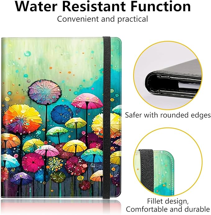 PU Leather Padfolio Clipboard Notepad with Pen Loop and Elastic Strap Interview/Resume Document Organizer for Business School Office,Colored Mushroom