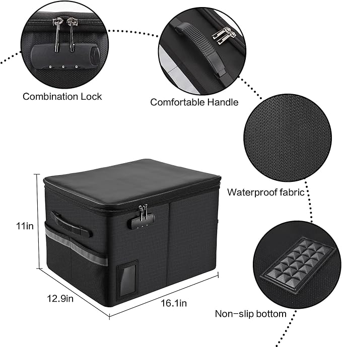 Fireproof File Cabinet with Lock, Fireproof Document Organizer Collapsible File Box Filing Cabinet with Handle for Letter Legal Folder Certifications