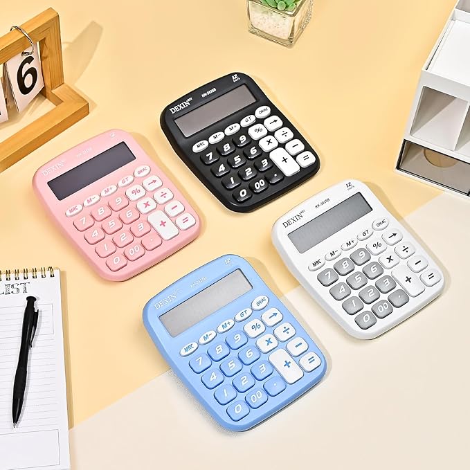 Cute Calculators Desktop, 12 Digit Basic Calculator with Big Buttons, Aesthetic Desk Accessories Large LCD for Office School Supplies (Azure)