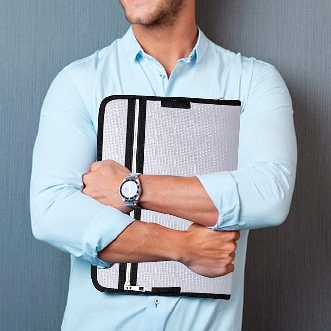 Fireproof Safe Accordion File Organizer Bag Folder,Waterproof Expanding Filing Folder with 14 Pockets, A4 Letter Size, Document Organizer Holder and Color Labels /2 Zipper (Green 14.3" x 9.8")