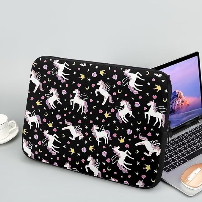 Horse Printed Computer Bags for Laptops Girls, Heart Pattern Computer Carrying Cover Portable Laptop Case Bag, 12 Inch Shockproof Laptop Bag Neoprene Computer Briefcase