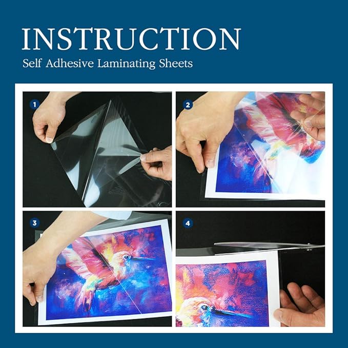 Self Stick Laminating Sheets 8.5 x 11 Inches, 4mil, Pack of 50, No Heat, No Machine, Peel and Stick Laminating Sheets, Self Adhesive Contact Paper, Self Sealing Clear Vinyl Stickers by VIOLLETO