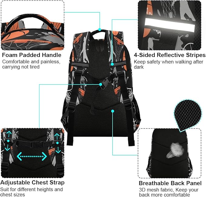 AUUXVA Sport Ball Basketball Player Backpack School Bookbag Laptop Purse Casual Daypack for Teen Girls Women Boys Men College Travel