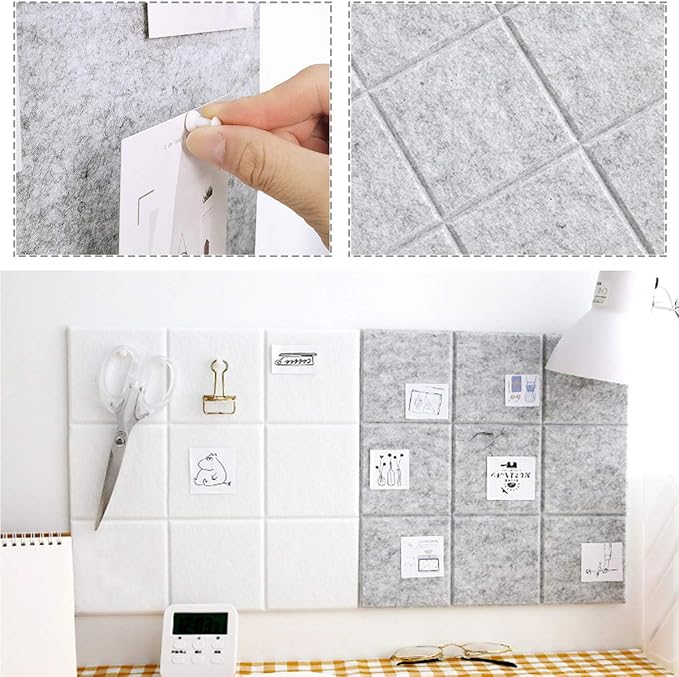 Large 11.8"x11.8" Felt Board Tiles for Wall with 30 Push Pins, Pack of 6 Pin Board Notice Boards for Home Office Kitchen, Bulletin Board Wall Tiles for Photos Memos