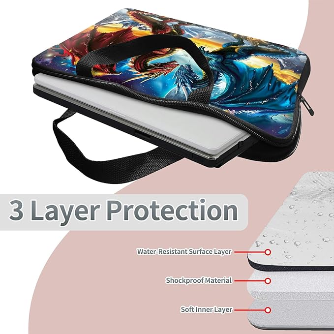 Universal Laptop Sleeve Tablet Case 12 inch, Blue Red Dragons Slim Carrying Case Durable Handbag Travel Laptop Bag for Surface Pro 9 8 7/Laptop Go 2 3, MacBook Air 11/12