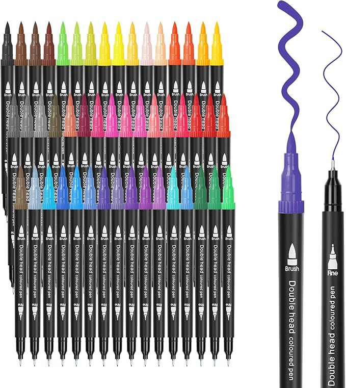 SMOOTHERPRO 48 Acrylic Paint Pens, Brush Tip (1-2mm) and 0.4mm Fineliner, Waterproof Acrylic Paint Markers for Adults Fabric Markers for Textile, Canvas, Rock, Glass, Wood, Paper, Pumpkin, DIY