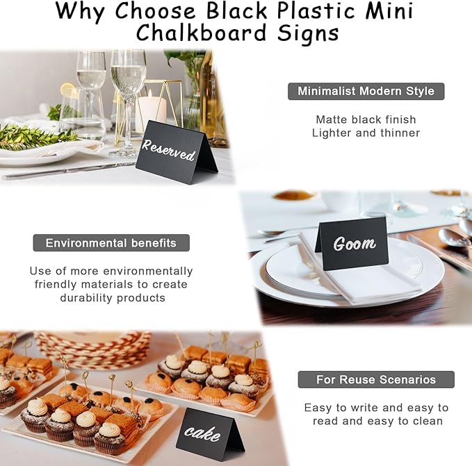 BOOMIBOO 20 Pack 4"x3"Mini Chalkboard Signs, Reusable and Reserved Table Signs, Easy to Write and Wipe Out, Food Labels for Parties - Buffets - Birthdays -Bakery-Table Numbers-Weddings