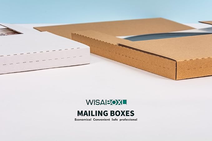 White Vinyl Record Mailers 12.8x12.8x1 Inch LP Mailing Corrugated Cardboard Boxes, Easy-Fold, Multi-Depth Album Shipping Boxes with Fragile Stickers, 50-Pack