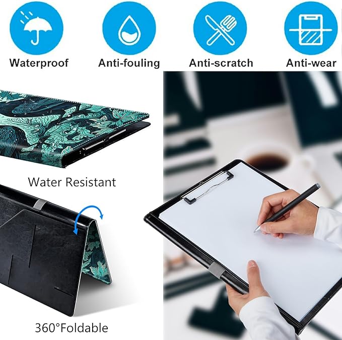 Ravens On Branches PU Leather Padfolio Clipboard Notepad with Pen Loop and Elastic Strap Interview/Resume Document Organizer for Business School Office