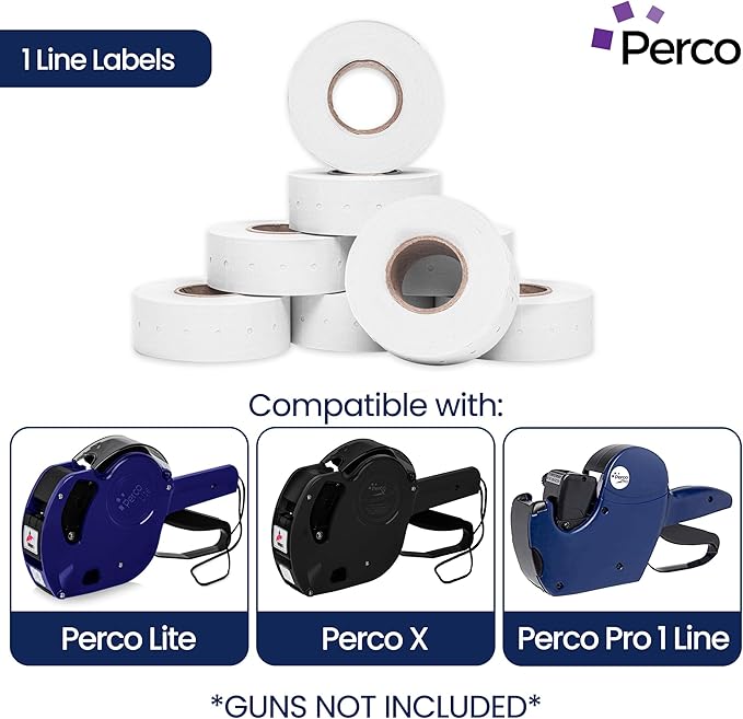 Perco 1 Line White Labels - 32 Rolls, 4 Sleeves, 32,000 Blank Price and Date Gun Labels for Perco 1 Line Price and Date Guns - Made in USA