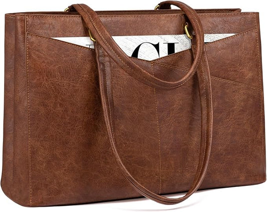 LOVEVOOK Laptop Bag for Women,15.6 Inch Laptop Tote Bag for Women,Vintage Leather Work Tote Bags Computer Teacher Bag,Waterproof Business Bag Office Briefcase