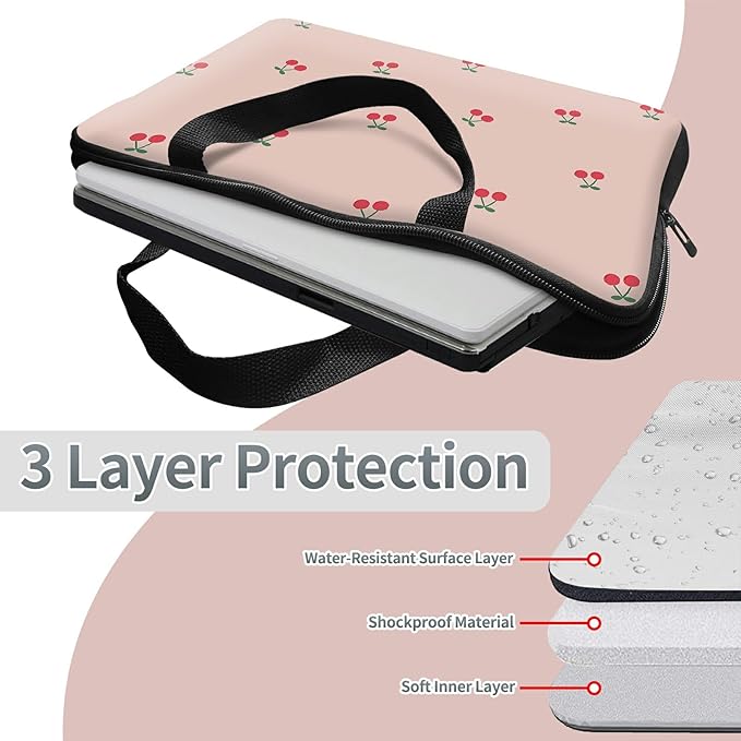Universal Tablet Laptop Sleeve Case 10 inch, Pink Cherry Slim Carrying Case Durable Handbag Travel Laptop Bag for 7 to 10-inch Laptops/Notebook/Kids Tablet/ipad/eBook Readers