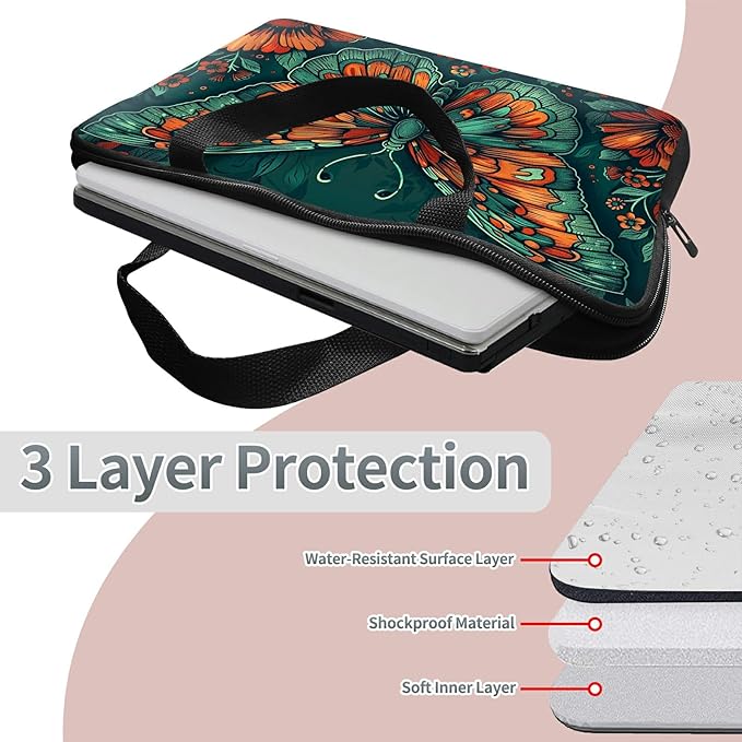 Universal Tablet Laptop Sleeve Case 10 inch, Art Moth Slim Carrying Case Durable Handbag Travel Laptop Bag for 7 to 10-inch Laptops/Notebook/Kids Tablet/ipad/eBook Readers