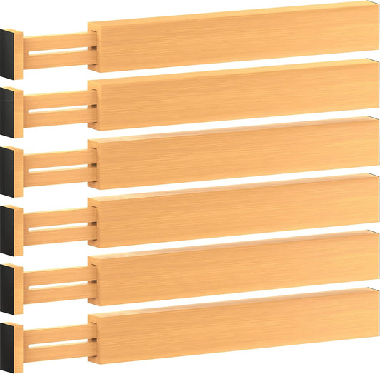 Large Kitchen Drawer Organizer - Expandable Bamboo Drawer Dividers (17" - 21.5") - Adjustable Separators for Kitchen, Clothes, Dresser, Bedroom, Bathroom, and Desk Drawers - 6 Pack