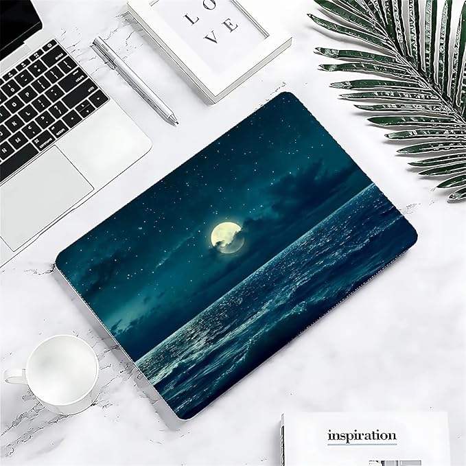 Compatible with 14.2 Inch MacBook Pro A2442/A2779, Night Sea Beach Moon Ocean Landscape Hard Plastic Shell Cover Case