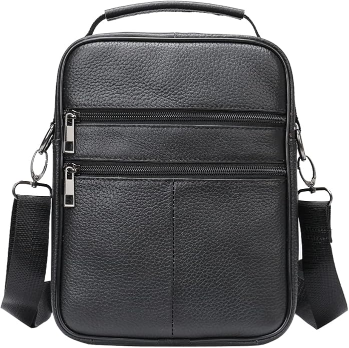 Hebetag Small Leather Sling Shoulder Bag Messenger Pack for Men Women Outdoor Travel Business