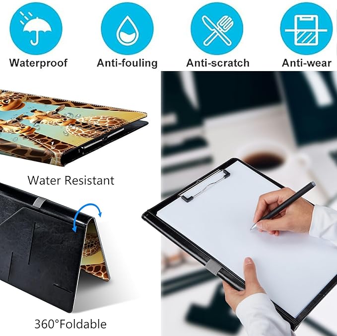 PU Leather Padfolio Clipboard Notepad with Pen Loop and Elastic Strap Interview/Resume Document Organizer for Business School Office,Giraffe
