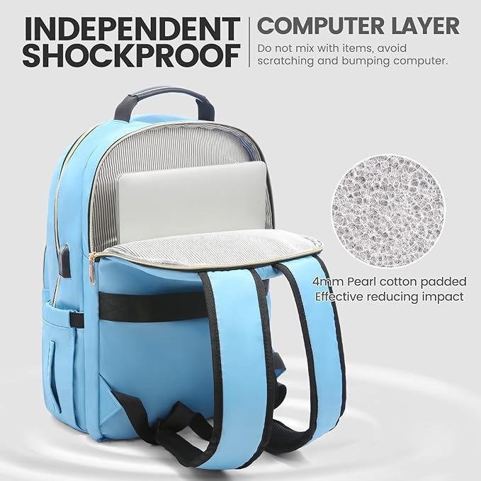 LOVEVOOK Laptop Backpack for Women 15.6 inch,Cute Womens Travel Backpack Purse,Professional Laptop Computer Bag,Waterproof Work Business College Teacher Bags Carry on Backpack with USB Port,Angel Blue