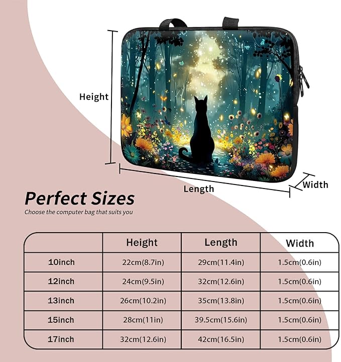 Laptop Sleeve Case Bag 13 inch, Glowworm Cat Slim Carrying Case Durable Handbag Travel Laptop Bag for 13 inch MacBook Air M3/M2/Pro M2/ 13" iPad Pro/Air M4/M2 2024